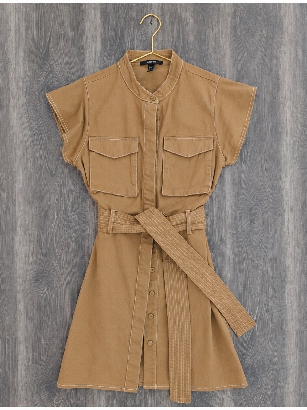 Forever 21 Tan Utility Belted Mini Dress – Size Small